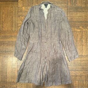 Eileen Fisher 100% Linen Lightweight Pewter/Beige Long Jacket Coat Size XS